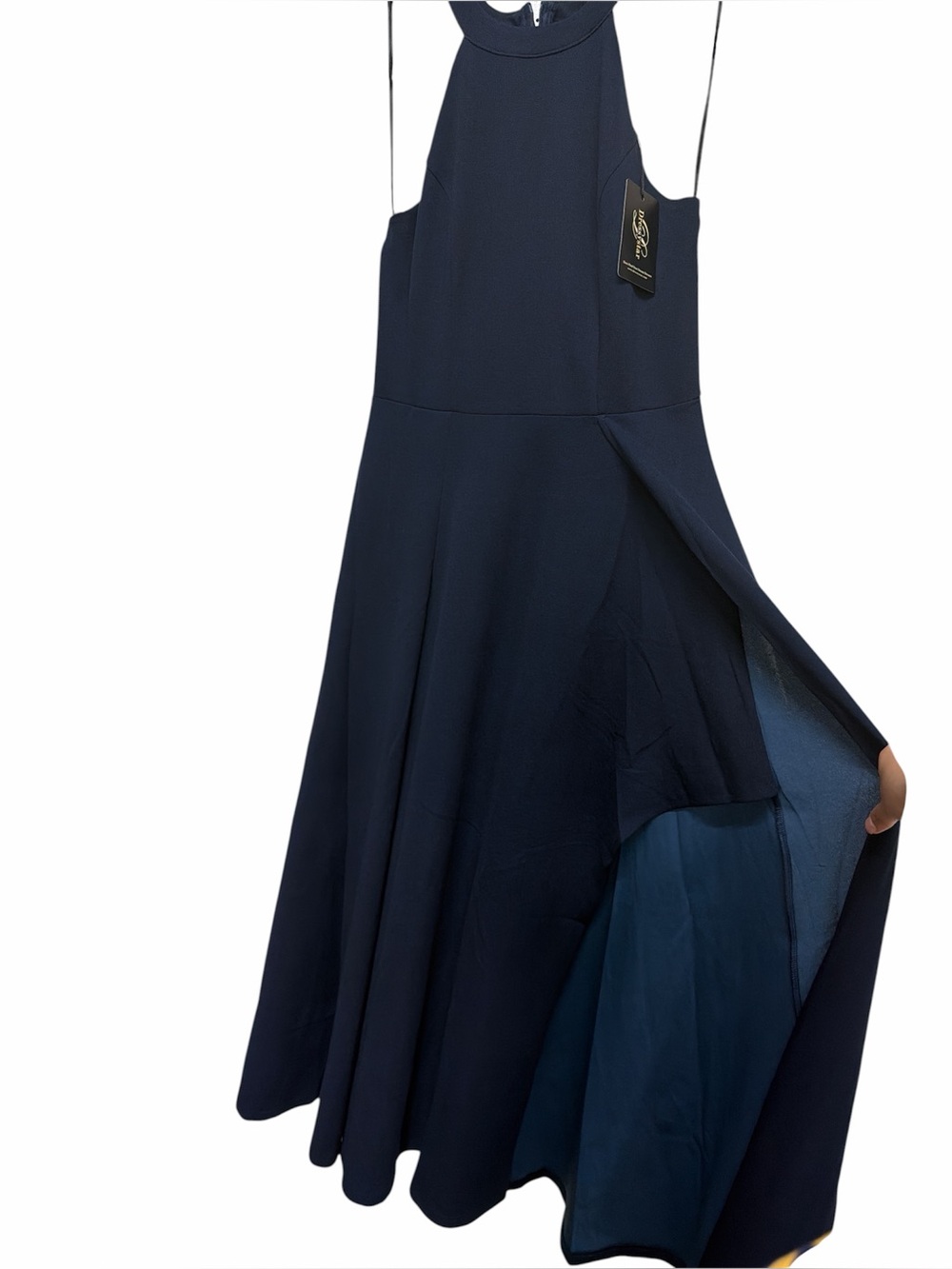High-Neck Navy Maxi Dress - Sleek Sleeveless Design - Picture 4 of 11